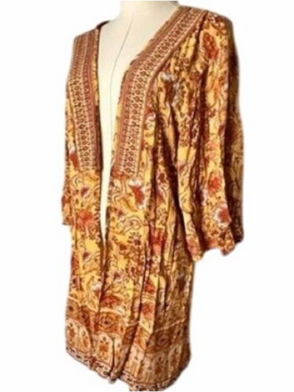 Knox Rose 70s Boho Floral Kimono Cardigan Mustard Duster Small - Picture 10 of 12